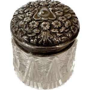 Small Decorative Glass Jar with Ornate Floral Lid